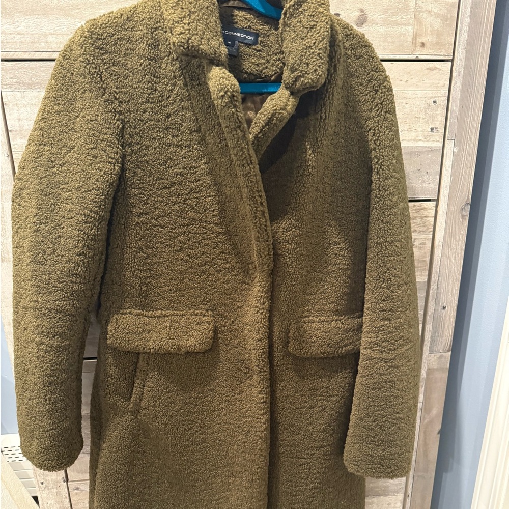 Beautiful teddy bear French connection green coat! Size M.